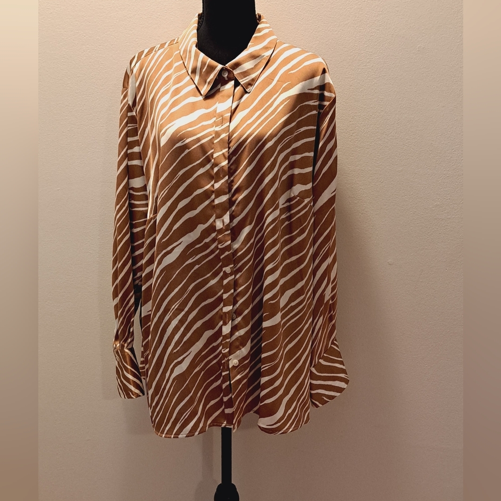 📌Sz XXL | Tan/Cream Long Sleeve Top | a new day - Picture 6 of 13